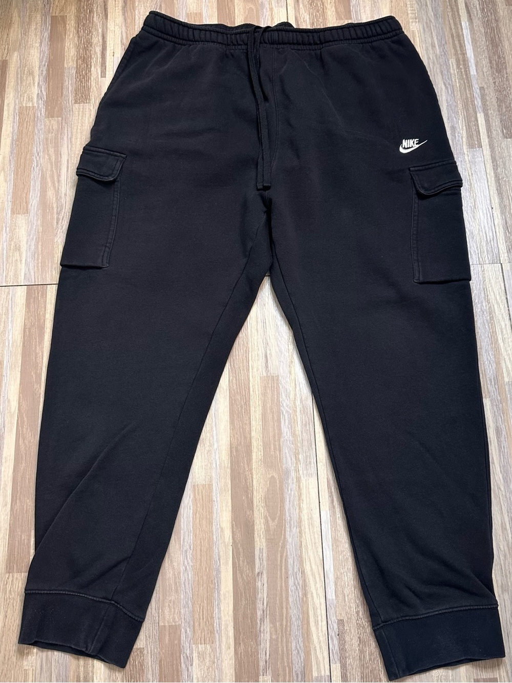 Nike Black Cargo Sweatpants Joggers with White Embroidered Swoosh Mens Size 2XLT